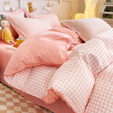 Flytonn-2025 Spring Bedding Set Classic Plaid Bedding Set Grey Pink Ins Twin Queen Duvet Cover Flat Sheet Pillowcase No Filler Girl Boys Hotel Home Bed Linens