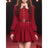 Flytonn-y2k outfits Autumn/Winter Women Red Dress High end Christmas French Hepburn Style Doll Neck Waist Slimming A-line Short Dress for Women