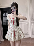 Flytonn-y2k outfits Summer Rose Countryside Style Waist Slimming Fragmented Flower Dress French Lace Sweet Princess A-line Short Dresses for Women