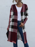 Flytonn-Winter Outfits Christmas Thanksgiving Gift New Year's Eve Outwear Long Sleeves Loose Plaid Collarless Outerwear