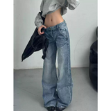 Flytonn-Women's Retro Casual Wide Leg Baggy Denim Trouser Harajuku Pocket High Waist Loose Jeans 2024 Autumn Y2K 2000s Pants