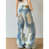 Flytonn-2024 Autumn Vintage Ripped Harajuku Y2K Loose Jeans Hollow Out Tassels Pants Women's Wide Leg Trashy Print Baggy Denim Trouser