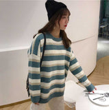 Flytonn-back to school outfits Loose Long Knitted Striped Sweater-spring outfits