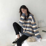 Flytonn-back to school outfits Loose Long Knitted Striped Sweater-spring outfits