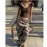 Flytonn-Womens Jeans High Waist Vintage Printing Straight LOOSE Denim Pants Streetwear American Classic Fashion Wide Leg Denim Trouser