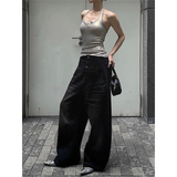 Flytonn-Black Jeans Women Y2K Hip Hop Fashion Vintage High Waisted Cargo Jeans Streetwear Casual Loose Pockets Girl Wide Leg Denim Pants