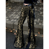 Flytonn-Vintage Leopard Print Women's Trousers Retro Streetwear Wide Leg Pants Boho Design Casual Wide Leg Long Pants For Women Relaxed