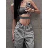 Flytonn-Female High Street Retro High Waist Trashy Jeans Y2K Baggy American 2000s Denim Trouser Women's Washed Vintage Casual Pants