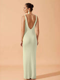 Flytonn Deep V Backless Split Knit Dress Female Sexy Solid High Waist Slim Maxi Vacation Beach Dresses See Through Summer New