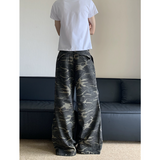 Flytonn-Women Jeans Fashion American Vintage Camouflage Streetwear Military Green Wide Leg Jean Female Denim Trouser Baggy Denim Pants