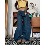 Flytonn-2024 Autumn Women's Casual Solid Harajuku Jeans Y2K Wide Leg Baggy Punk Denim Trouser Vintage Aesthetic Emo Loose Washed Pants