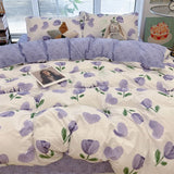 Flytonn-2025 Spring Bedding Set Korean Style Duvet Cover Set No Filler Fashion Floral Ins Twin Double Queen Size Boys Girls Flat Sheet Pillowcases Bedding Linen