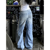 Flytonn-Baby Blue Womens Jeans High Waist Vintage 90s Straight Y2K Baggy Denim Pants Street American Style Casual Wide Leg Denim Trouser