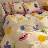 Flytonn-2025 Spring Bedding Set Kawaii Bear Duvet Cover Set with Flat Sheet Pillowcase No Filler 3 4pcs Queen Single Size Boy Girl Bedroom Home Decor Bed Linens