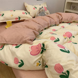 Flytonn-2025 Spring Bedding Set Cute Rabbit Bedding Set Flat Sheet Duvet Cover Pillowcases Single Double Queen Size Bed Linen Boys Girls Home Textile