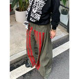 Flytonn-Autumn Women's Casual Retro Wide Leg Baggy Emo Denim Trouser Harajuku High Waist Loose Jeans Lady Green Striped Print Pants