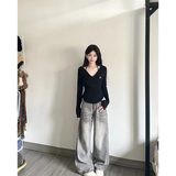 Flytonn-Women's Grey Jeans Baggy Vintage 90 Aesthetic Star Cowboy Pants Harajuku Oversize Denim Trousers Y2k 2000s Trashy Clothes 2024