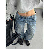 Flytonn-Women's Retro Casual Wide Leg Baggy Denim Trouser Harajuku Pocket High Waist Loose Jeans 2024 Autumn Y2K 2000s Pants