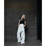 Flytonn-Women's White Cargo Jeans Y2k Vintage Cowboy Pants Harajuku High Waist Denim Trousers Fashion 90s Aesthetic 2000s Trashy Clothes