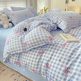 Flytonn-2025 Spring Bedding Set Classic Plaid Bedding Set 2025 Blue Pink Twin Queen Duvet Cover Flat Sheet Pillowcase No Filler Girl Boys Hotel Home Bed Linens