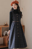 Flytonn-y2k outfits Autumn/Winter College Style Retro Checkered Wool Overalls Dress+High Neck Sweater Knit Base Shirt Two Piece Set Women Outfits