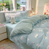 Flytonn-2025 Spring Bedding Set Cute Dog Bedding Set New Arrival Blue Twin Queen Duvet Cover Flat Sheet Pillowcase No Filler Girl Boys Hotel Home Bed Linens