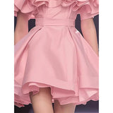 Flytonn-y2k outfits French Sexy Sweet Off Shoulder Pink Dress Summer New Chic One Shoulder Waist Slimming A-line Puffly Short Dresses for Women