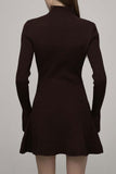 Flytonn-nye outfits Chic High Neck Flared Long Sleeve Rib Knit Winter Sweater Mini Dress - Coffee