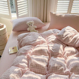 Flytonn-2025 Spring Bedding Set Ins Pink Plaid Bedding Set No Filler Twin Queen Size Comforter Cover Flat Sheet Pillowcase Girls Boys Solid Blanket Duvet Duvet