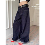 Flytonn-Blue Women's Jeans Hip-hop Fashion Vintage Streetwear Y2K Wide Leg Straight Jean High Waist Trouser Classic Baggy Denim Pants