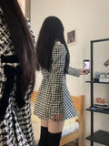 Flytonn-y2k outfits Korean Fashion High end Bow Small Fragrant Style Swallow Grid Dress for Women Spring and Autumn Waist Slimming Short Suit Dress