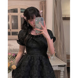 Flytonn-y2k outfits Sweet Bubble Sleeve Lace up Bow Princess Dress Summer New Korean Style Backless Sexy Waist Slimming A-line Short Dress for Women