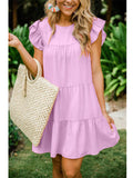 Flytonn-Graduation Gift Back to School Season Summer Vacation Dress Spring Outfit Europe and The United States Summer Solid Color Round Neck Ruffled Sleeves Pleated Loose Princess Dresses