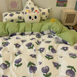 Flytonn-2025 Spring Bedding Set Korean Style Duvet Cover Set No Filler Fashion Floral Ins Twin Double Queen Size Boys Girls Flat Sheet Pillowcases Bedding Linen