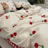 Flytonn-2025 Spring Bedding Set Kawaii Bedding Set Kids Adult Flat Sheet Duvet Cover Pillowcase Single Double Full Size Bed Linen Floral Cherry Home Textile