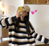 Flytonn-back to school outfits Loose Long Knitted Striped Sweater-spring outfits