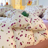 Flytonn-2025 Spring Bedding Set Korean Style Duvet Cover Set No Filler Fashion Floral Ins Twin Double Queen Size Boys Girls Flat Sheet Pillowcases Bedding Linen