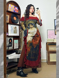 Flytonn-y2k outfits Sexy Off Shoulder Unique Printed Design Long Sleeve Dress for Women Early Spring New Retro Oil Painting Slimming Long Dress