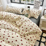 Flytonn-2025 Spring Bedding Set Cute Cherry Duvet Cover Set No Filler Flat Sheet Pillowcases Ins Korean Queen Double Full Size Soft Girl Boys Bed Linens