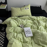 Flytonn-2025 Spring Bedding Set Ins Style Nordic Bedding Set No Filling Duvet Cover Pillowcase with Cute Eye Embroidered Solid Color Single Queen Size Bed Linen