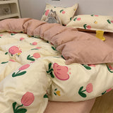 Flytonn-2025 Spring Bedding Set Ins Style Bedding Set Fashion Cream Pastoral Full Queen Size Duvet Cover No Filling Flat Sheet Pillowcase Kit Kawaii