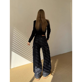 Flytonn-Black Jeans Women American Style Y2K 90S Vintage High Waisted Jean Straight Trouser Streetwear Casual Loose Wide Leg Denim Pants