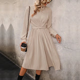 Flytonn-Black Friday Sale - Women's Casual Solid Color Long Sleeve Midi Dress