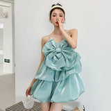 Flytonn-y2k outfits French High end Unique Bow Bud Princess Dresses for Women Summer New Sweet Fairy Sleeveless Loose A-line Short Camisole Dress