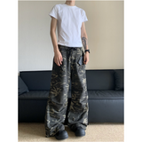 Flytonn-Women Jeans Fashion American Vintage Camouflage Streetwear Military Green Wide Leg Jean Female Denim Trouser Baggy Denim Pants