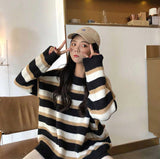 Flytonn-back to school outfits Loose Long Knitted Striped Sweater-spring outfits