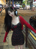 Flytonn-y2k outfits Autumn Spicy Girl Lace Edge Strap Camisole Dress Sexy Wrapped Hip Slim Short Dress Knitted Cardigan Two Piece Sets Women Outfits