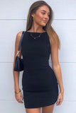 Flytonn-nye outfits Elegant High Boat Neck Sleeveless Bodycon Mini Dress - Black