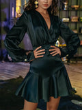 Flytonn-Black Friday Sale - Fashionable Satin Mermaid Puff Sleeve Dress