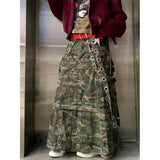 Flytonn-Women's A-line Denim Skirt Vintage 90s Camouflage Y2k Long Cowboy Skirt Harajuku Korea Jean Skirt 2000s Clothes Winter 2024